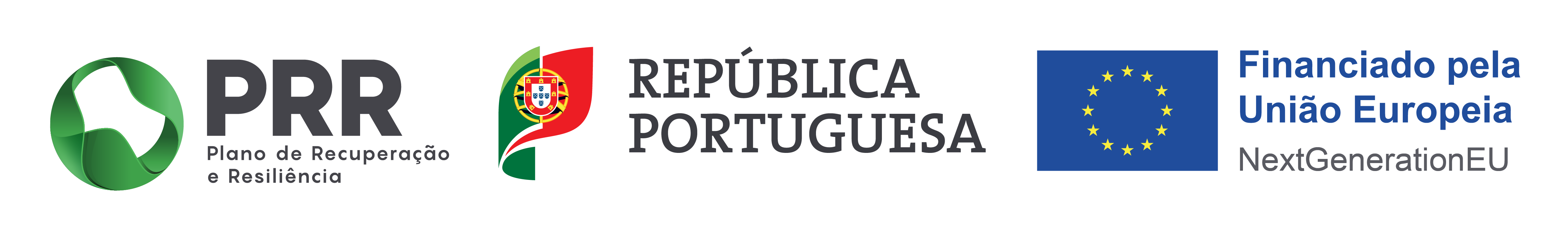 Logótipos do Plano de Recuperação e Resiliência, República Portuguesa e União Europeia – NextGenerationEU